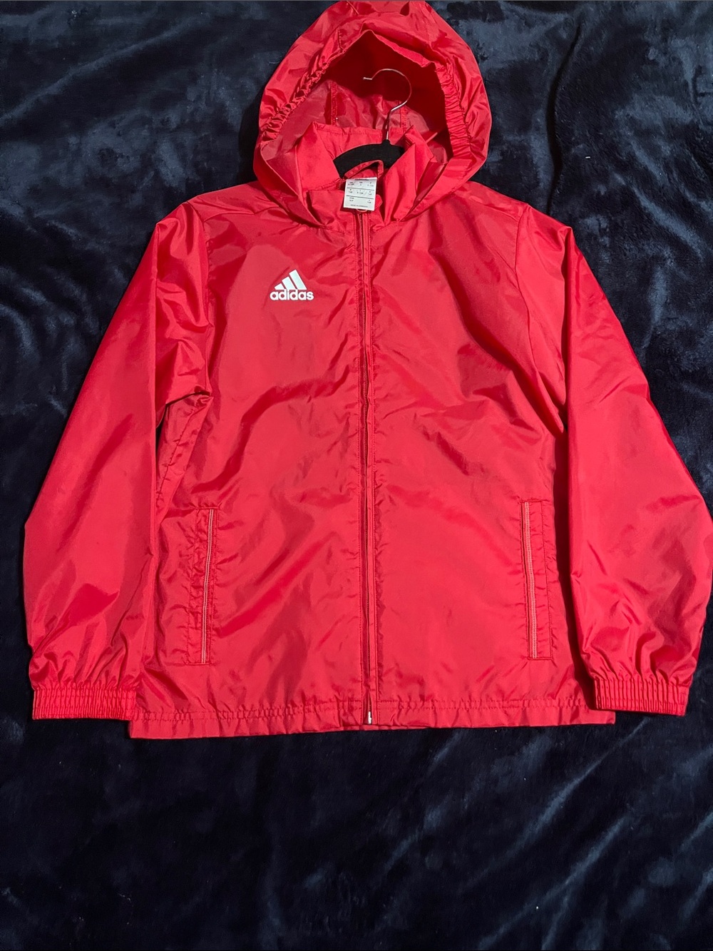 adidas Kids Red Hooded Rain Jacket with Logo